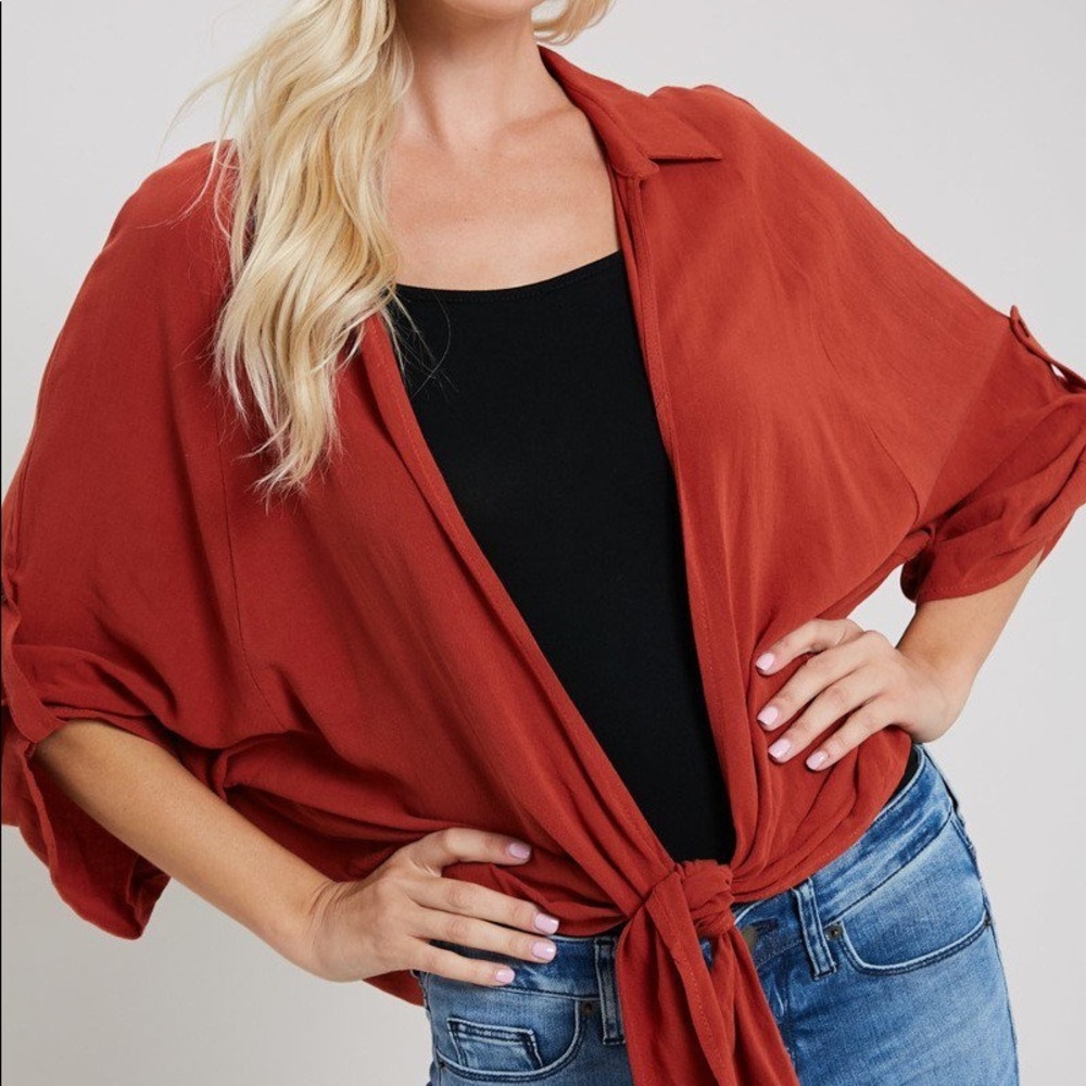 SALE LOOSE OVERSIZED OPEN TIE FRONT CARDIGAN - Picture 2 of 7